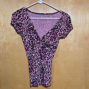 Express Pink and Black Leopard Print Bodysuit
